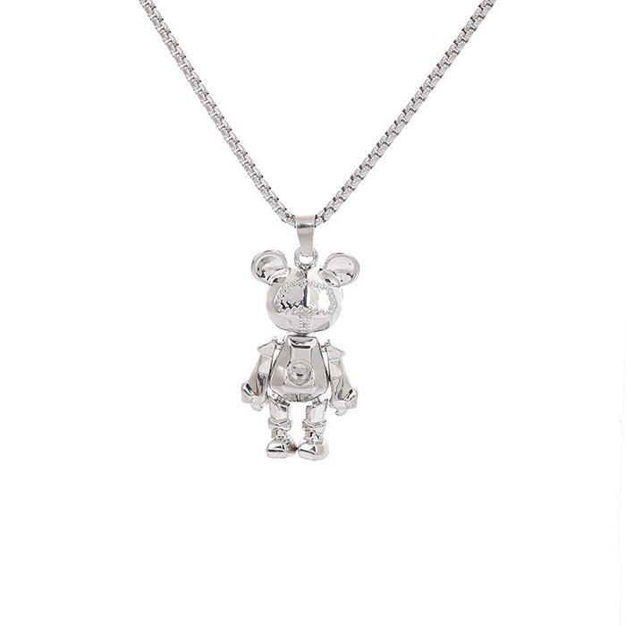 Wholesale Limb Movable Digital Bear Titanium Steel Men's Necklace JDC-NE-JuXing010