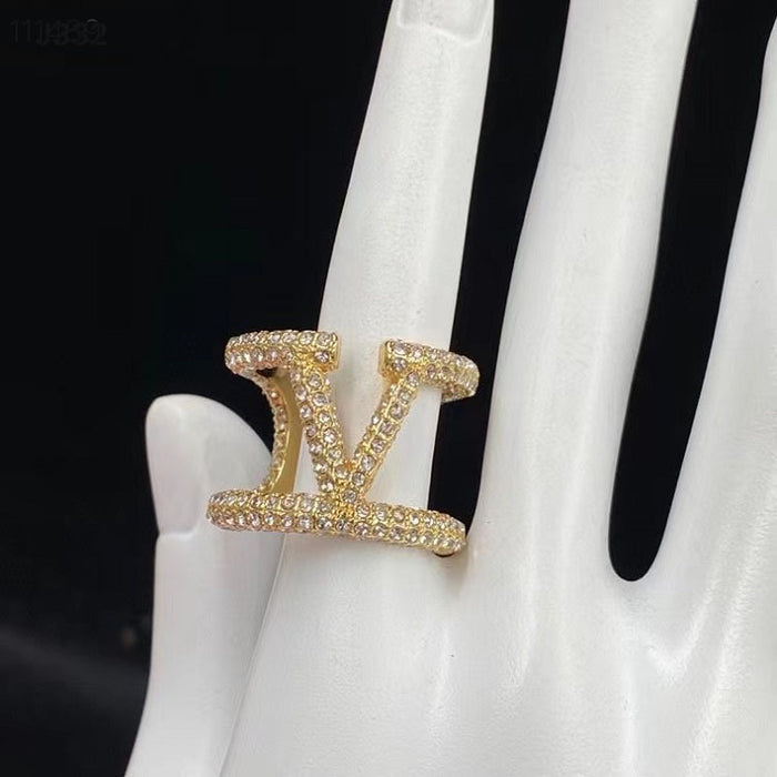 Wholesale Rhinestone adjustable open ring versatile brass ring