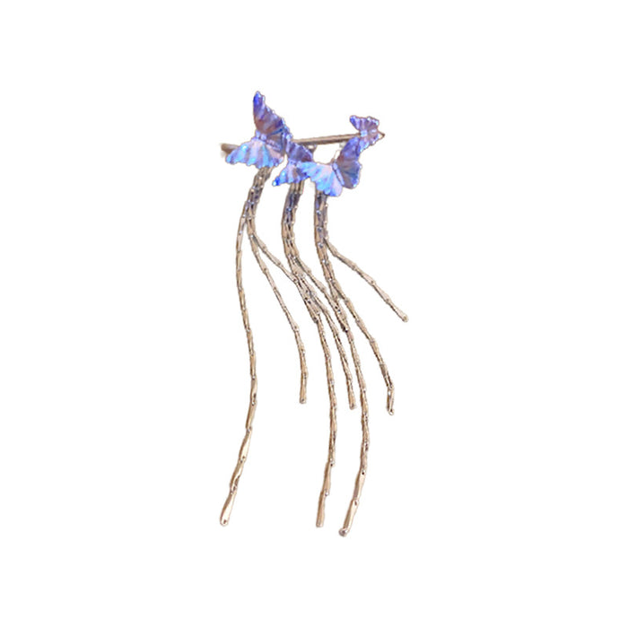 Wholesale Dreamy Blue Butterfly Long Tassel Earclip Personalized Earrings Trendy Earrings for Women
