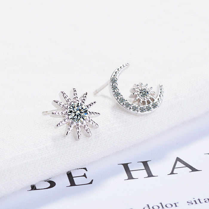 Wholesale Asymmetrical star and moon diamond-studded earrings