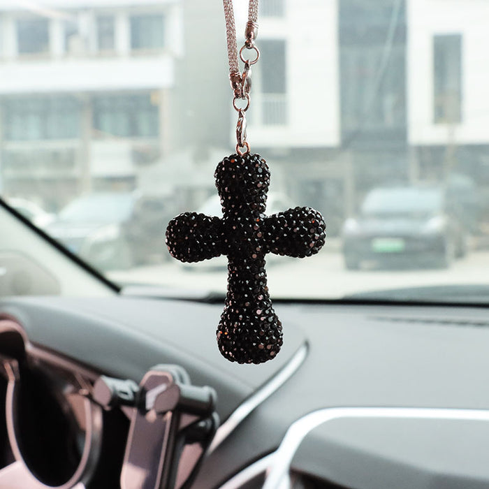 Wholesale Simple Black Rhinestone Cross Car Hanging Ornament Interior Decoration Gift