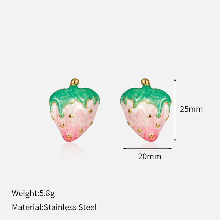Wholesale  color drop strawberry earrings women's light stainless steel earrings earrings
