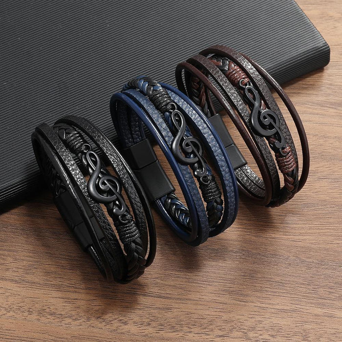 Wholesale Men's Bracelet Music Symbol Simple Leather Multi-layer Bracelet Magnetic Buckle Jewelry