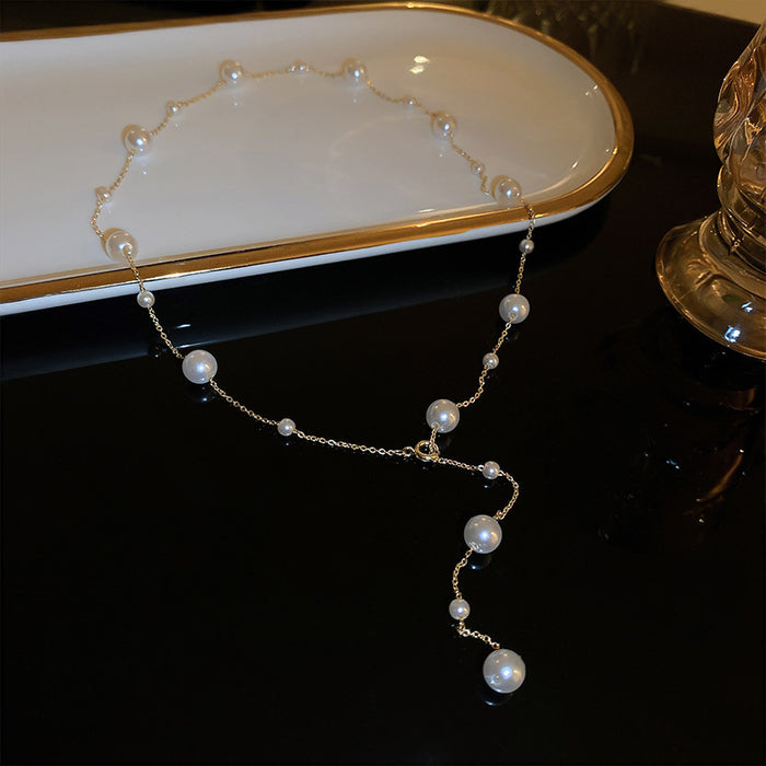 Wholesale New retro style collarbone chain, light luxury style pearl necklace, exquisite bow, heart-shaped necklace
