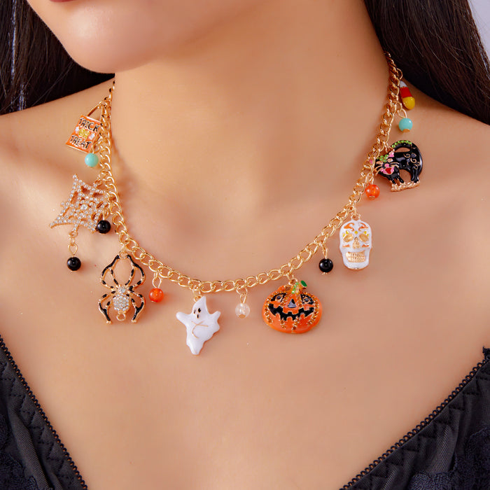 Wholesale  funny necklace ghost pumpkin skull tassel multi-element pendant short necklace