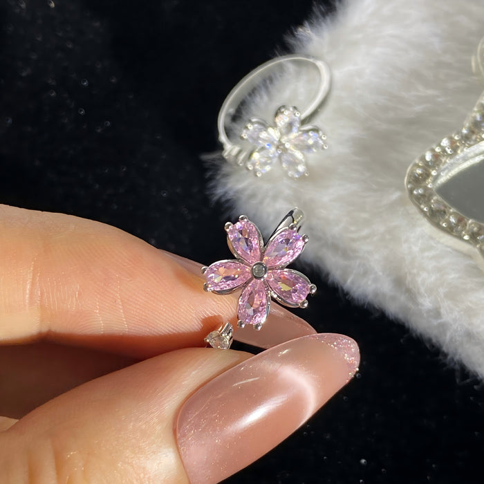 Wholesale Flower Silver Plated Copper Open Ring Trendy Jewelry Accessory
