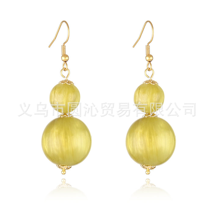 Wholesale Simple colorful resin round bead earrings double bead earrings