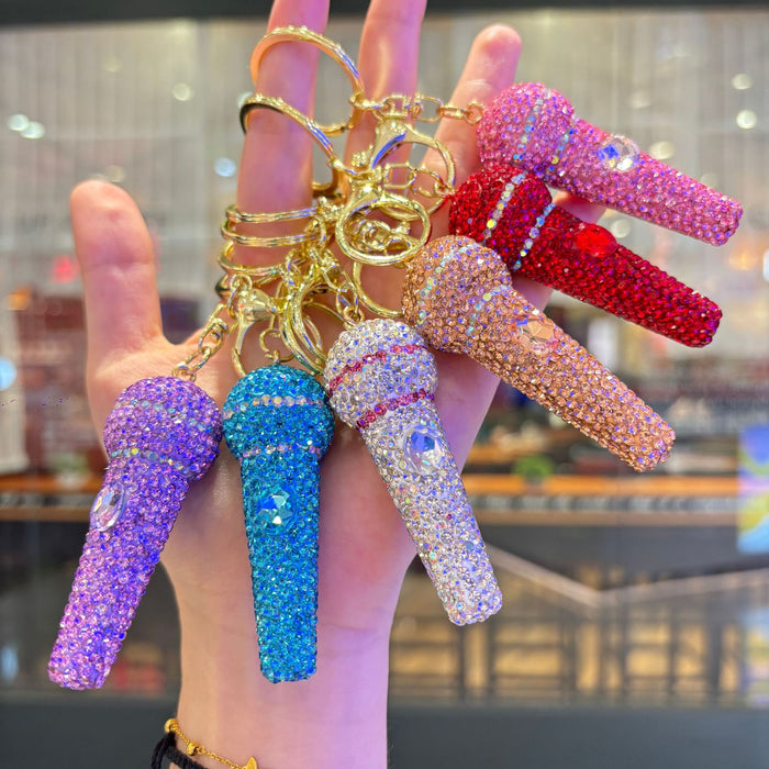 Wholesale Fashion Rhinestone 3D Microphone Keychain Bag Charm For Women Gift For Couple Boutique Resale