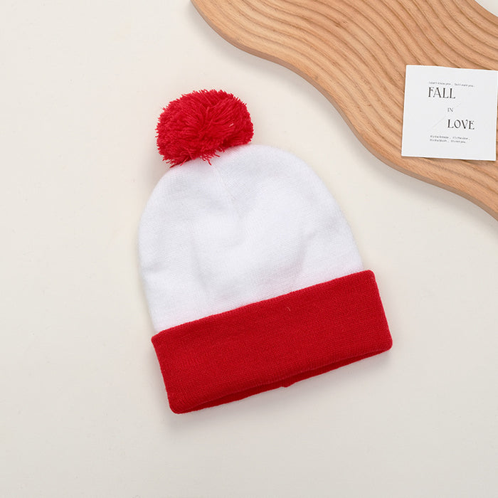Wholesale New Color-Blocked Large Head Circumference Woolen Hats Autumn and Winter Fur Ball Knitted Hats Winter Warm Hats