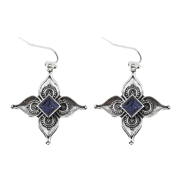 Wholesale 2pcs retro inlaid sapphire flower earrings