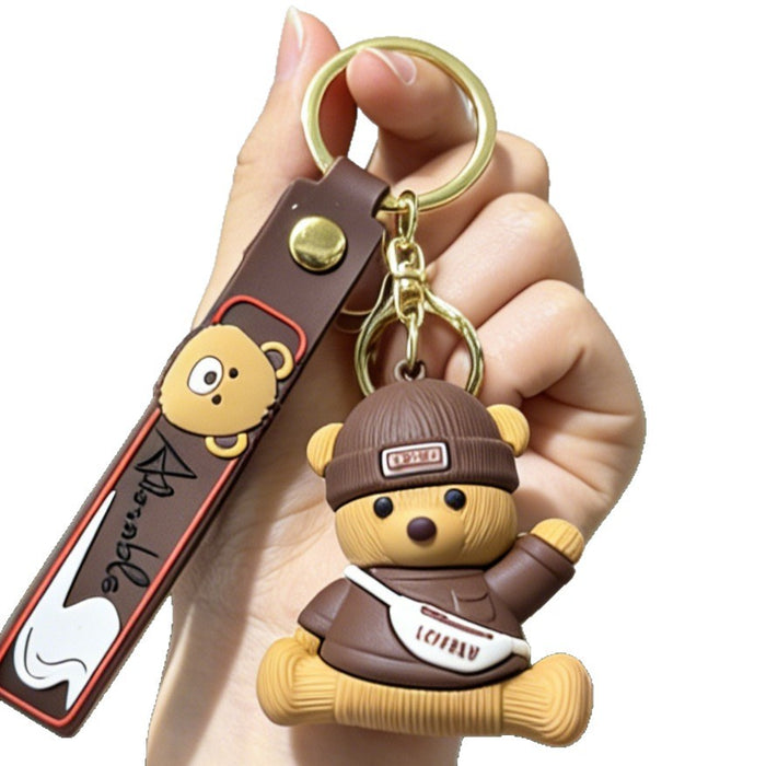 Wholesale Cartoon Bear Keychain Bag Charm Silicone PVC Cute Decor for Car Keys or Bag Accessory