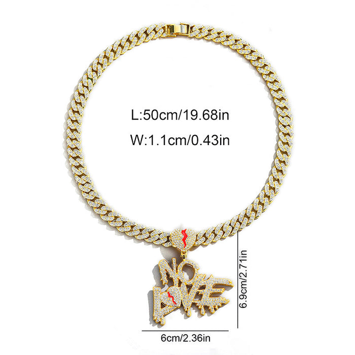 Wholesale Exaggerated Heart Crack Full Diamond Letter Pendant Necklace