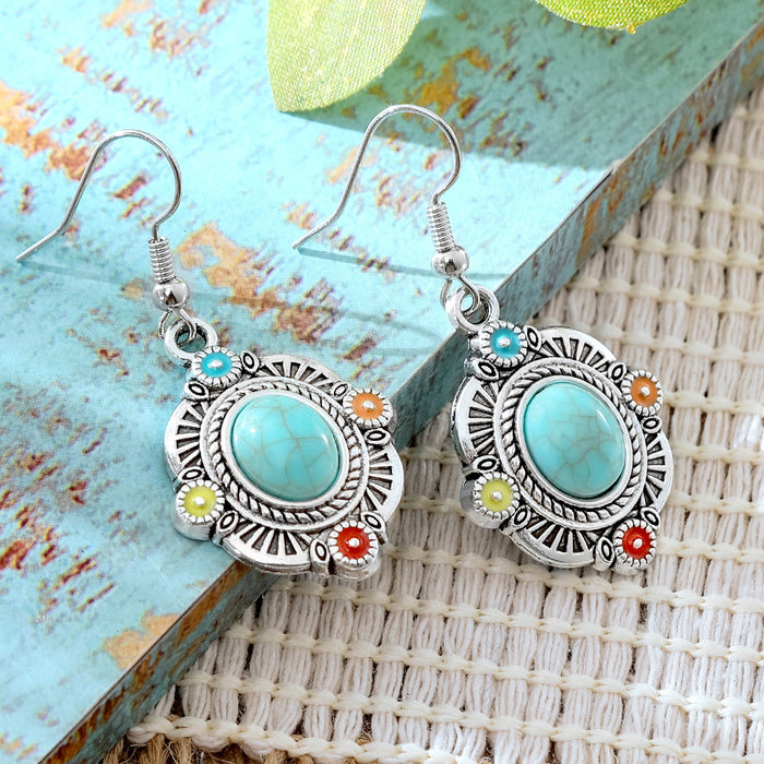 Wholesale 2pcs Vintage Ethnic Style Turquoise Earrings Bohemian Jewelry