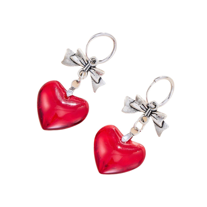 Wholesale Sweet Wind Peach Heart Glass Earrings Butterfly Knot Love Earrings Earrings Earstuds