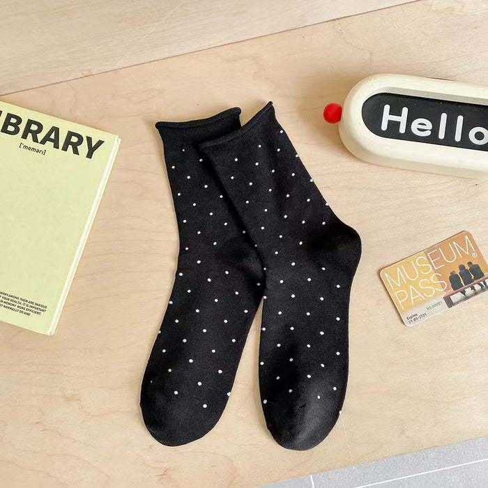 Wholesale Solid color cotton polka dot socks with anti odor, sweat absorbing, rolled edges and breathable midsole