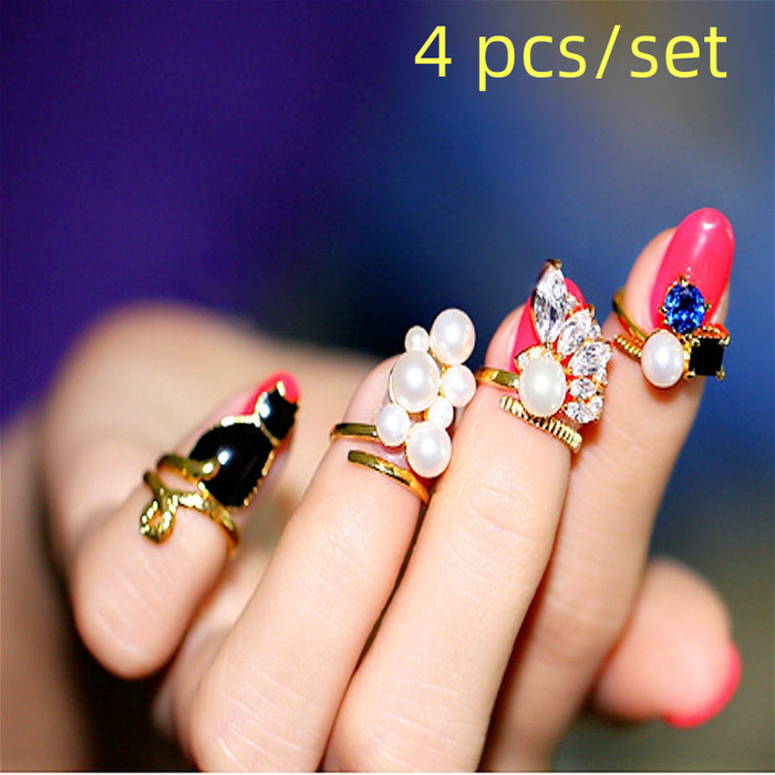 Wholesale Fashion nail joint ring four piece set jewelry accessories light luxury high-end ring set