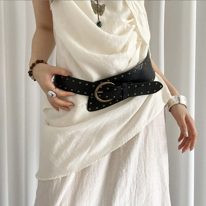 Wholesale Trendy PU Women S Wide Western Belt With Alloy Buckle Bohemian Beaded Camellia Design Vintage Fashion Accessory