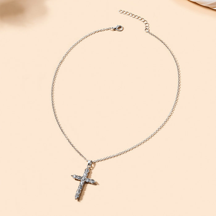 Wholesale Personalized jewelry with diamond studded alloy cross necklace, simple pendant