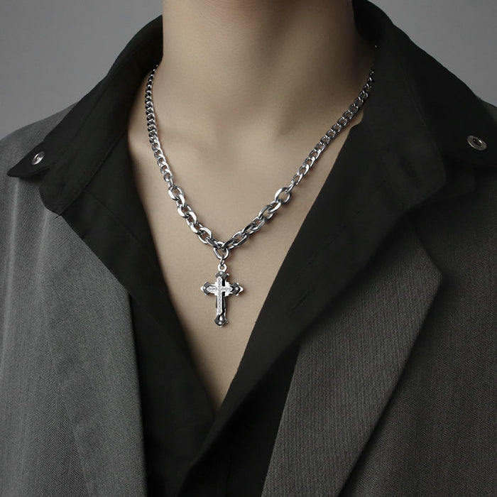 Wholesale Cross titanium steel necklace versatile hip-hop high-end sweater chain niche design accessories