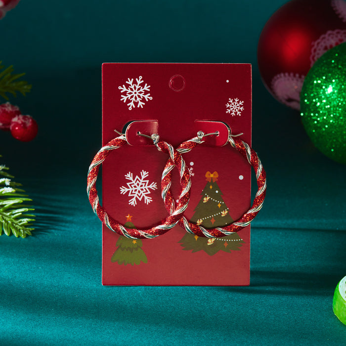 Wholesale Christmas color matching earrings Exaggerated creative design red and green contrast twisted earrings