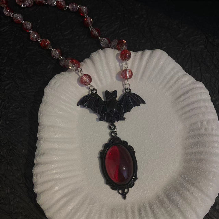 Wholesale Gothic Vampire Bat Necklace Alloy Plated Red Crystal Pendant