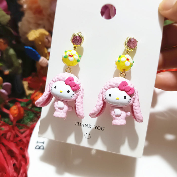 Wholesale Cute Cat Funny cosplay Rabbit Riding Hood Silver Cartoon Earrings Women