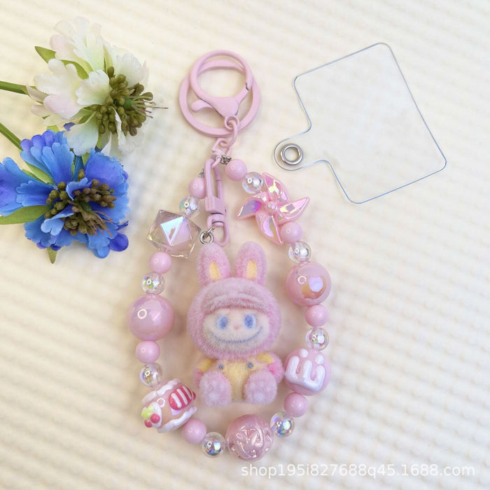 Wholesale Flocked Baseball Cap Colorful Beaded Mobile Phone Chain Keychain Bag Doll Pendant Accessories