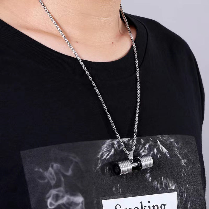Wholesale Men necklace dumbbell fitness stainless steel pendant