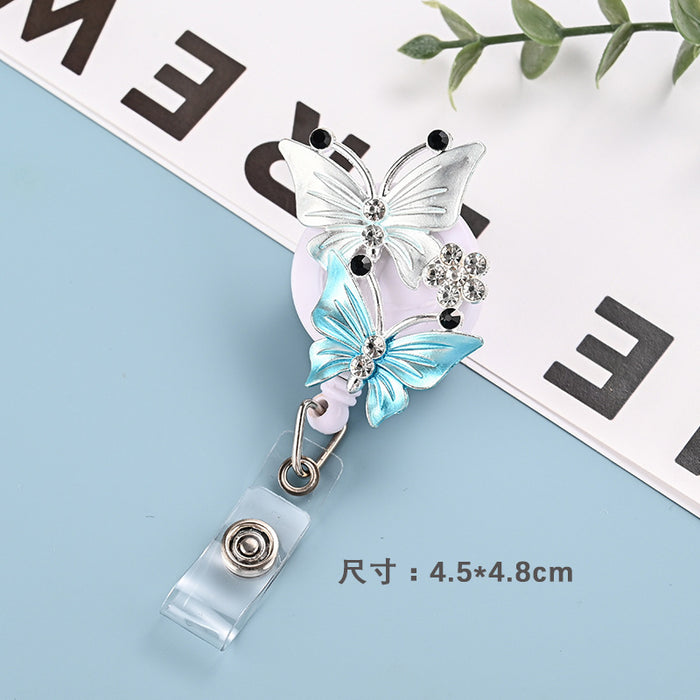 Wholesale Metal Diamond Butterfly Cartoon Retractable Buckle Keychain JDC-KC-ChangQi001