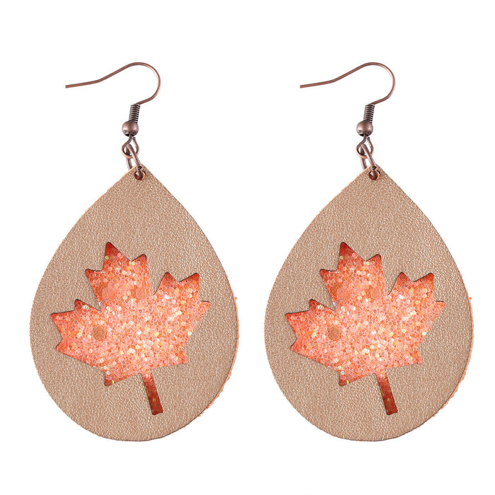 Wholesale Autumn Thanksgiving Maple Leaf Pumpkin Multi-layer PU Pendant Earrings