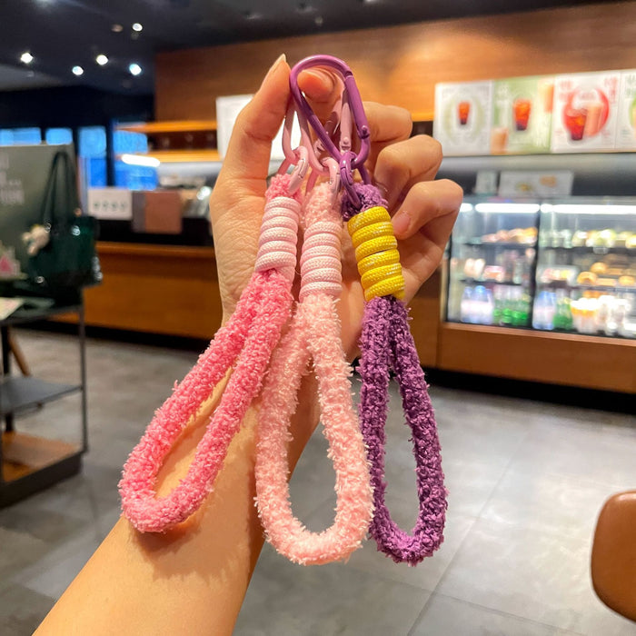 Wholesale Plush Braided Keychain with Colorful Tassel Fashion Phone Strap MOQ≥2