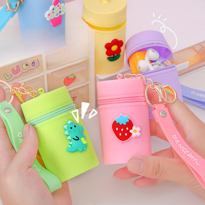 Wholesale Cute bucket bag portable bucket coin purse silicone coin bag headphone storage bag pendant keychain