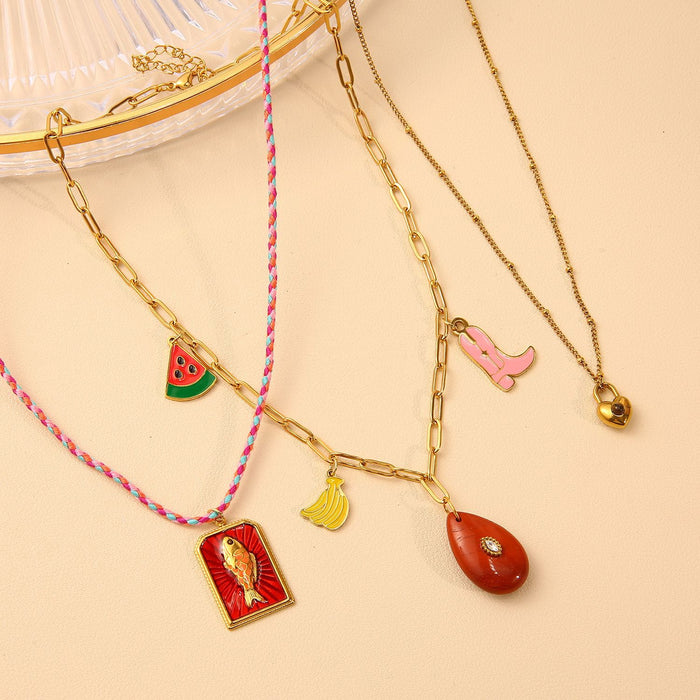 Wholesale Fashionable and simple stainless steel oil dripping necklace with personalized matching and natural stone pendant color preservation wholesale