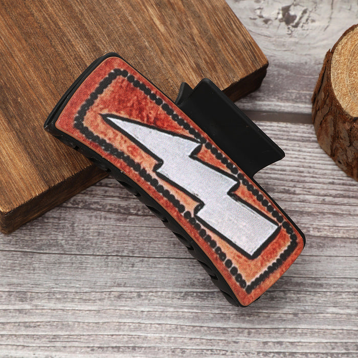 Wholesale Western Wind Lightning Pattern Leather Hairpin Combination suit Shark Clip Women' s Grab Clip