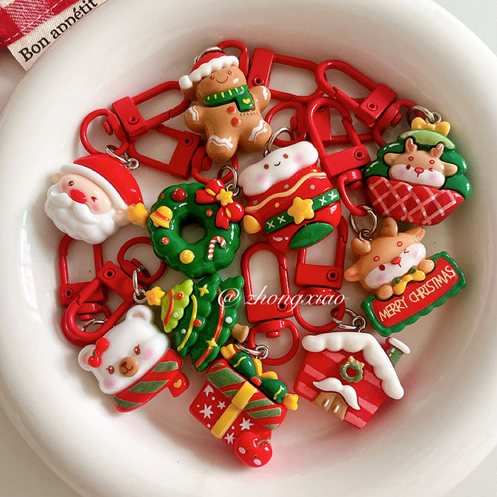 Wholesale Trendy Cartoon Christmas Resin Keychain Pendant  Design Bag Charm Gift Accessory For Resale