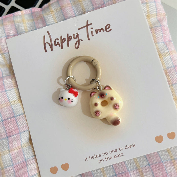 Wholesale Cute Cartoon Donut Cat Key Ring Siamese Cat Keychain School Bag Headset Pendant