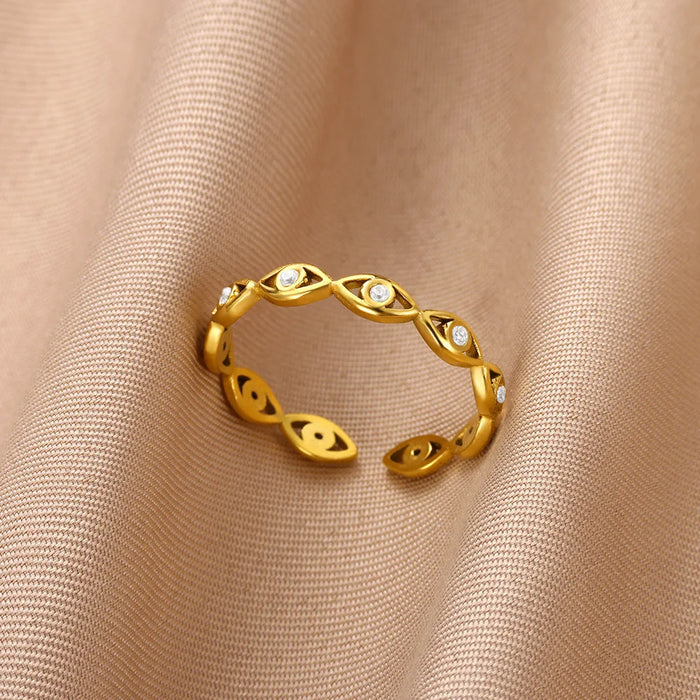 Wholesale Devil Eye Blue Eye Open Ring Stainless Steel Fashion Jewelry Accessory