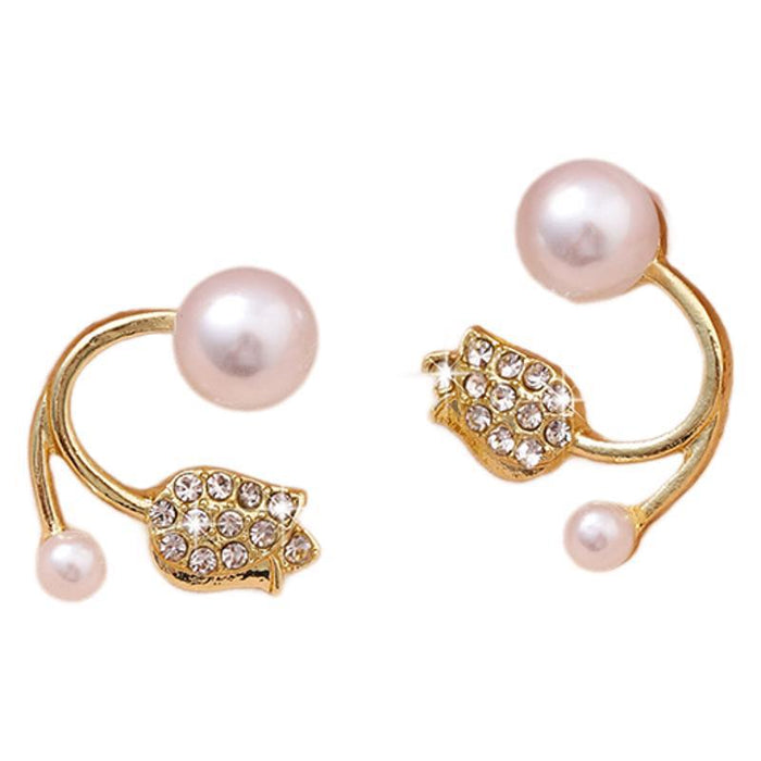 Wholesale A pair of diamond studded pearl tulip earrings with a simple and versatile personality, fashionable earrings and accessories