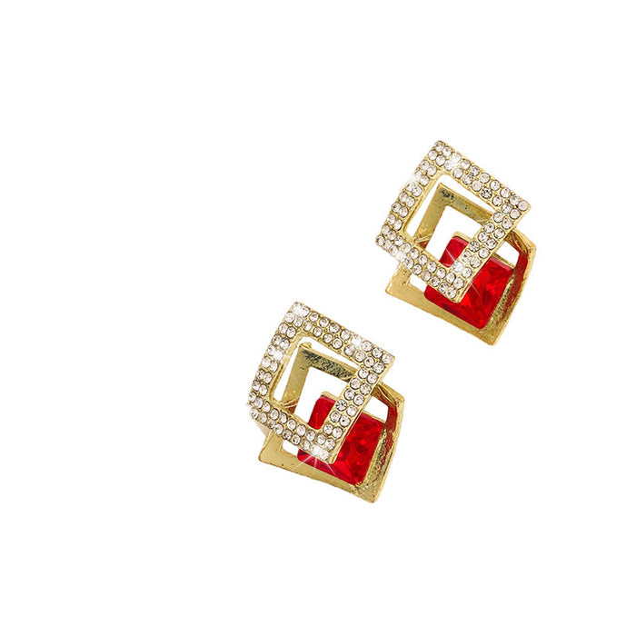 Wholesale Square earrings, niche design, stylish and fashionable earrings, trendy square crystal earrings, new ear buckles