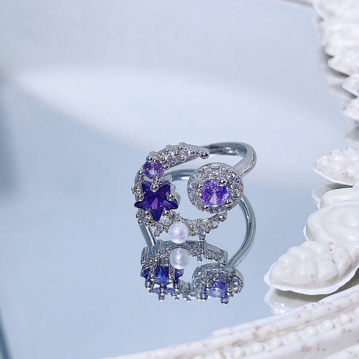 Wholesale Diamond studded pearl zircon open ring with geometric design of letters