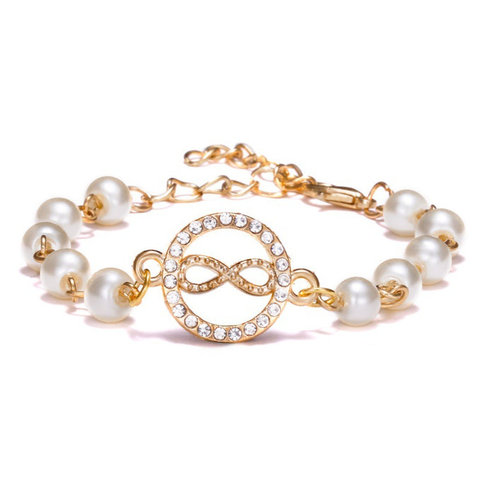 Wholesale Cross 8-shaped Round Hollow Rhinestone Pearl Bracelet JDC-BT-Chuya001