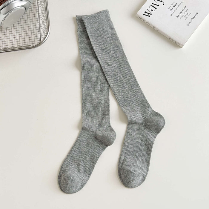 Wholesale Sweet pile socks, versatile calf socks, long tube cotton white elongated vertical striped socks