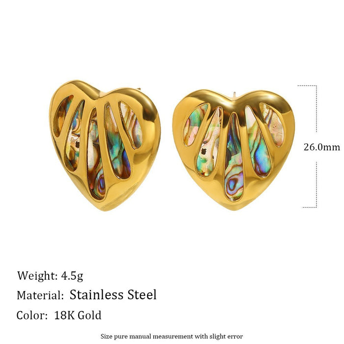 Wholesale Stainless Steel  Abalone Pattern Heart-Shaped Earrings Gold Plated Elegant Niche Light Luxury Necklace