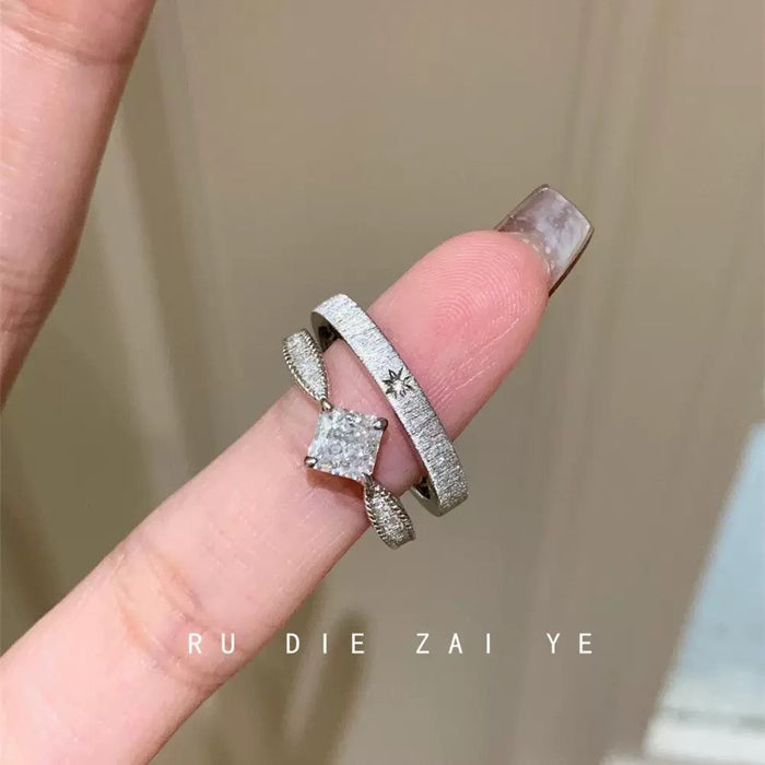 Wholesale medieval vintage brushed square sugar zircon ring women' s high-end light luxury niche opening ring