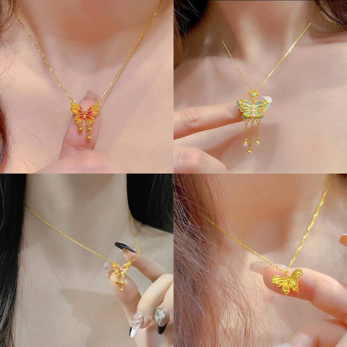 Wholesale Colorful enamel butterfly necklace pendant with high-end feel collarbone chain