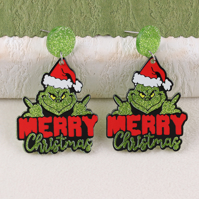 Wholesale Christmas Niche Green Hat Monster Acrylic Earrings