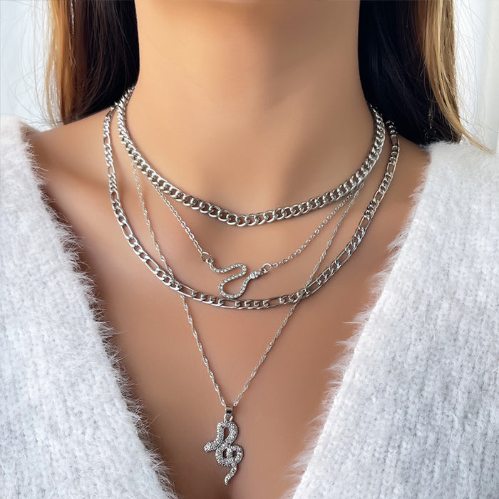Wholesale Creative Jewelry Multi layer Serpentine Stacked Necklace Clavicle Chain Versatile Alloy Pendant Sweater Chain