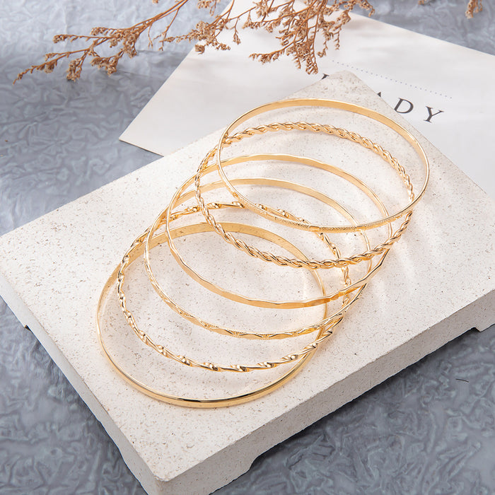 Wholesale Simple Gold Alloy Bracelet 6 Pieces Set JDC-BT-KeR006