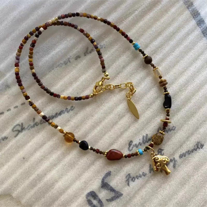Wholesale Sunrise Mushroom Natural Stone Color Beaded Necklace Jewelry