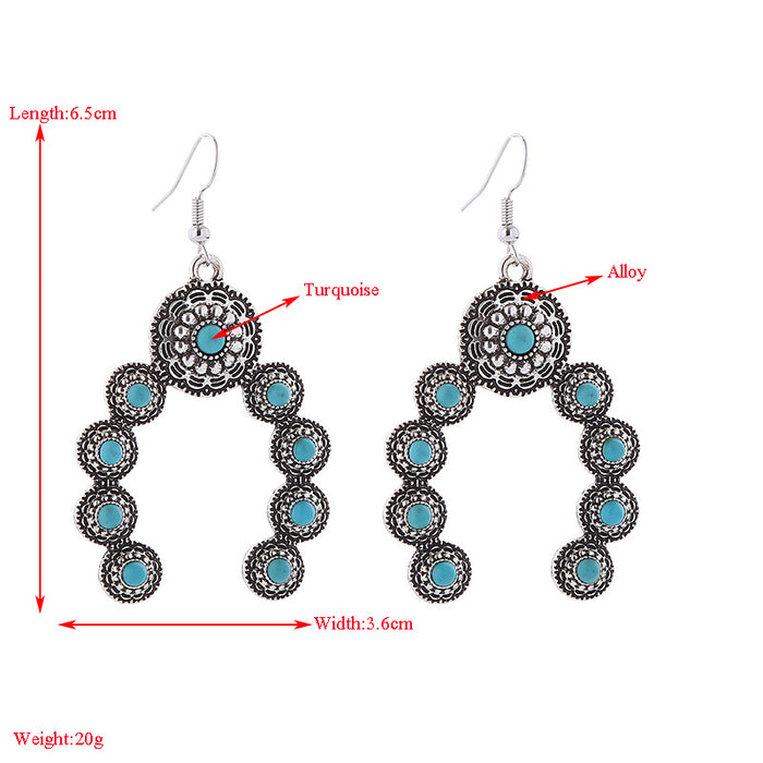 Wholesale Vintage alloy oversized earrings inlaid with turquoise
